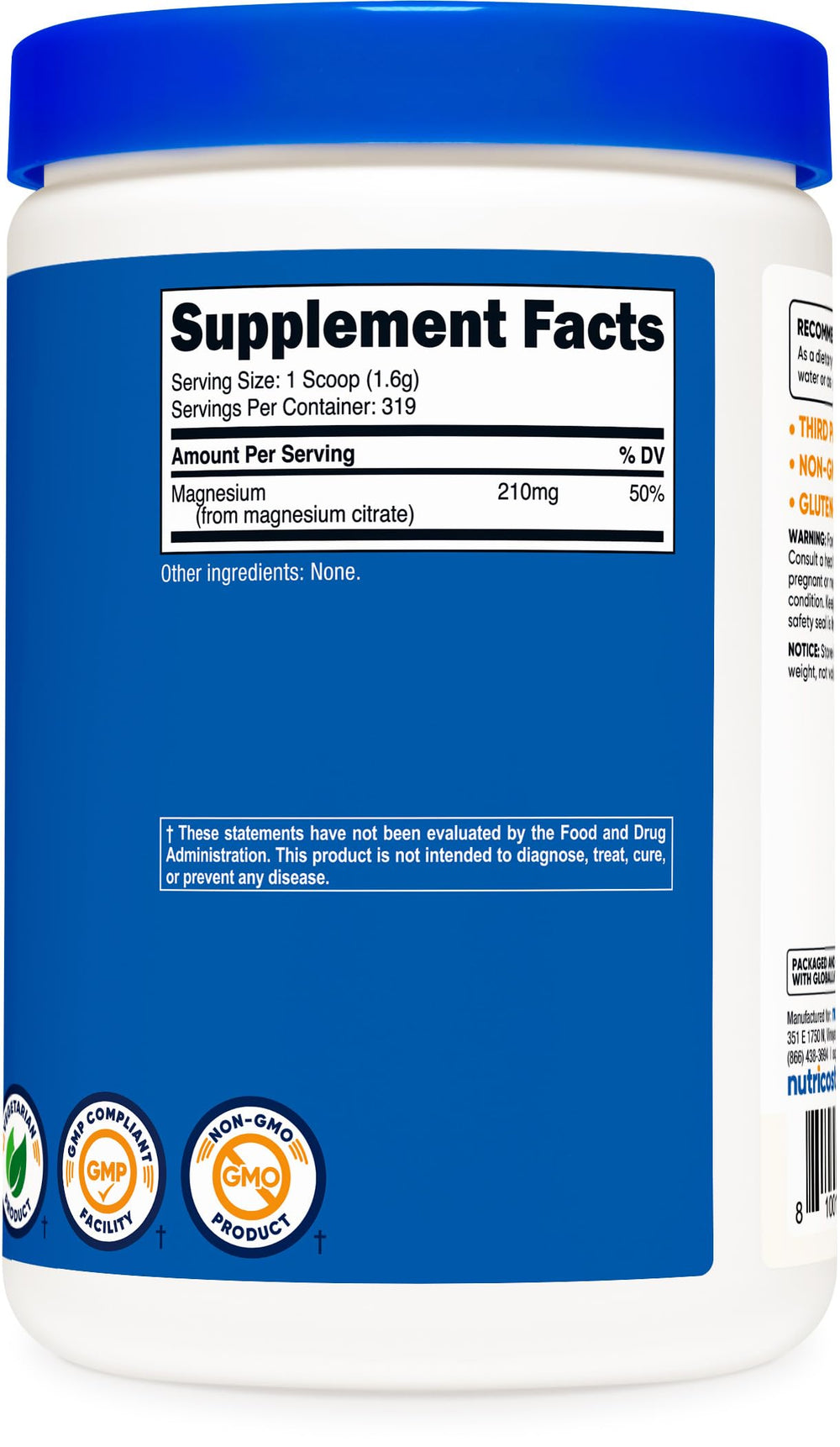 Serving scoop with Nutricost Magnesium Citrate Powder Unflavored 500g Pack of 2