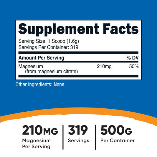 Nutricost Magnesium Citrate Powder Unflavored 500g Pack of 2 – side view