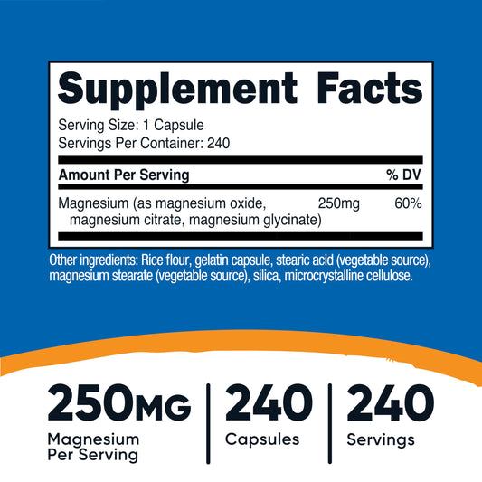 Close-up of Nutricost Magnesium Complex capsules