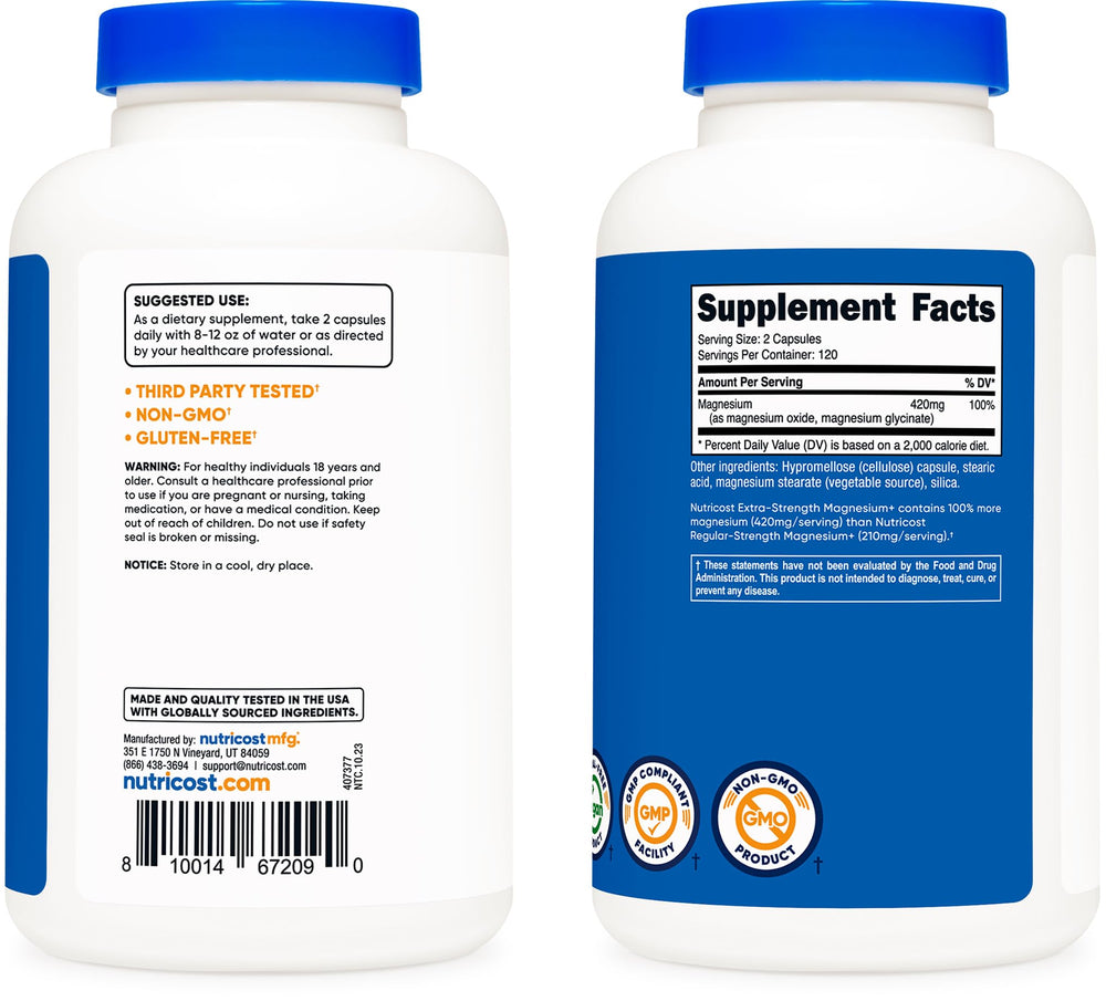 GMP Compliant, FDA Registered Facility badge on Nutricost bottle