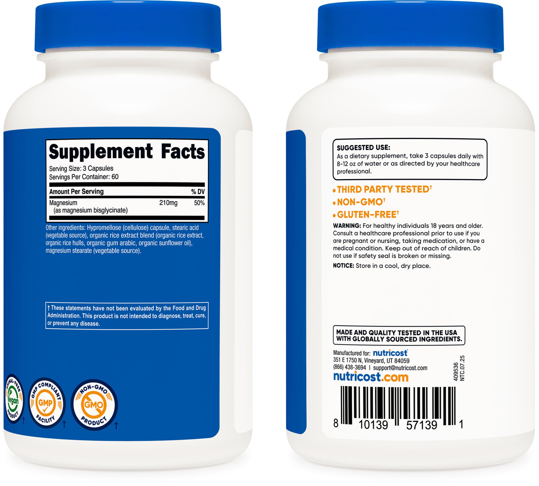 180-count bottle option for Nutricost Magnesium Glycinate