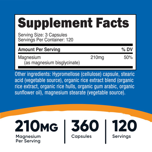 Nutricost Magnesium Glycinate Capsules front label – 360 capsules