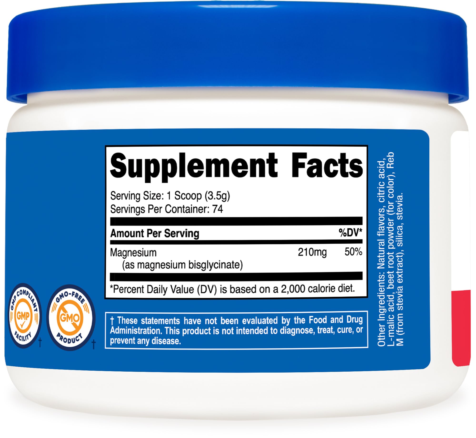 Back nutrition panel of Nutricost Magnesium Glycinate Powder Fruit Punch 250g