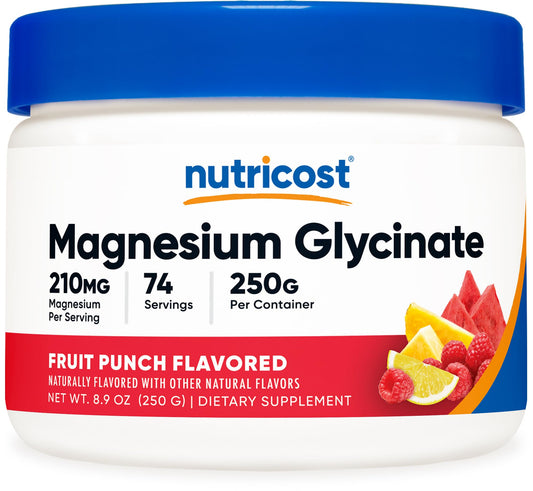 Nutricost Magnesium Glycinate Powder Fruit Punch 250g front view