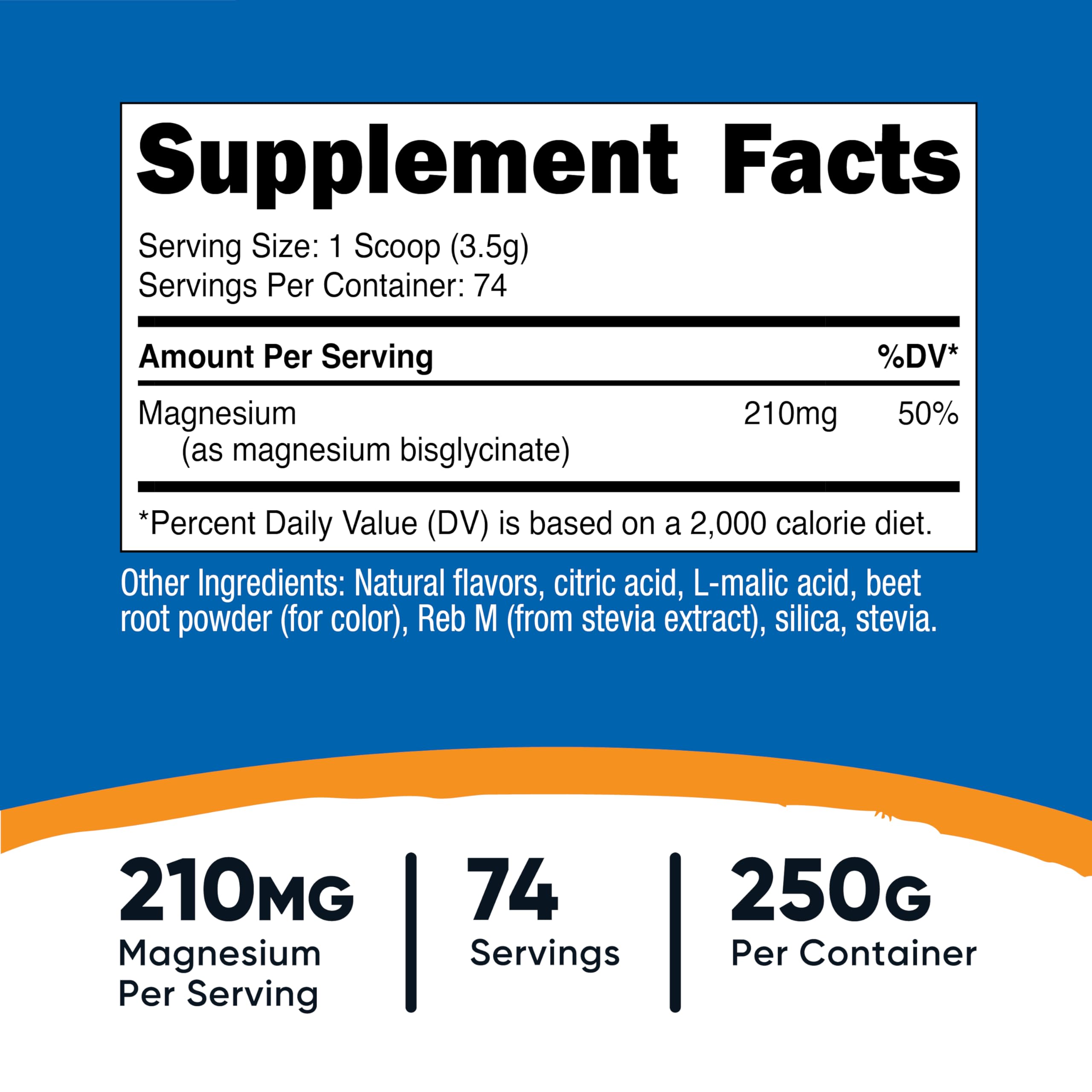 Serving scoop with Nutricost Magnesium Glycinate Powder Fruit Punch 250g