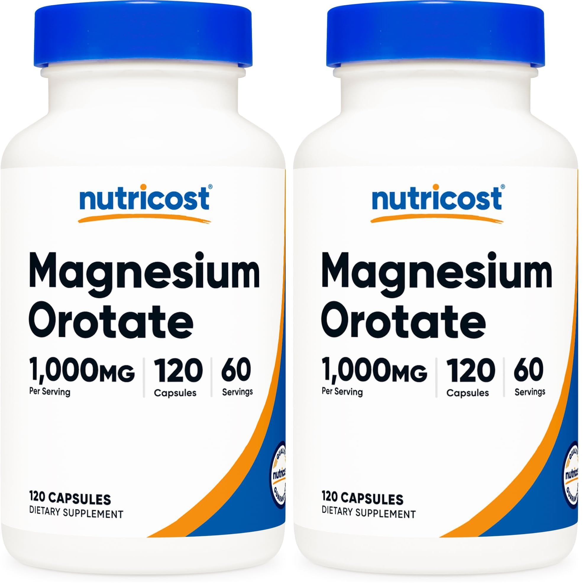 Front view of Nutricost Magnesium Orotate 1000mg bottle in a two-pack