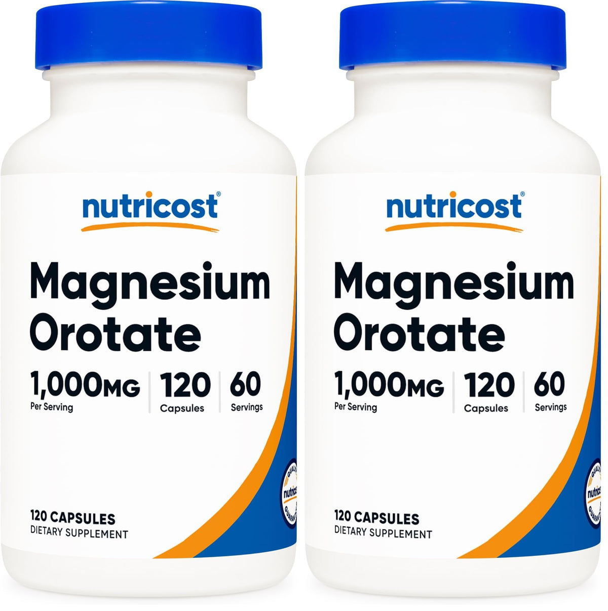 Front view of Nutricost Magnesium Orotate 1000mg bottle in a two-pack