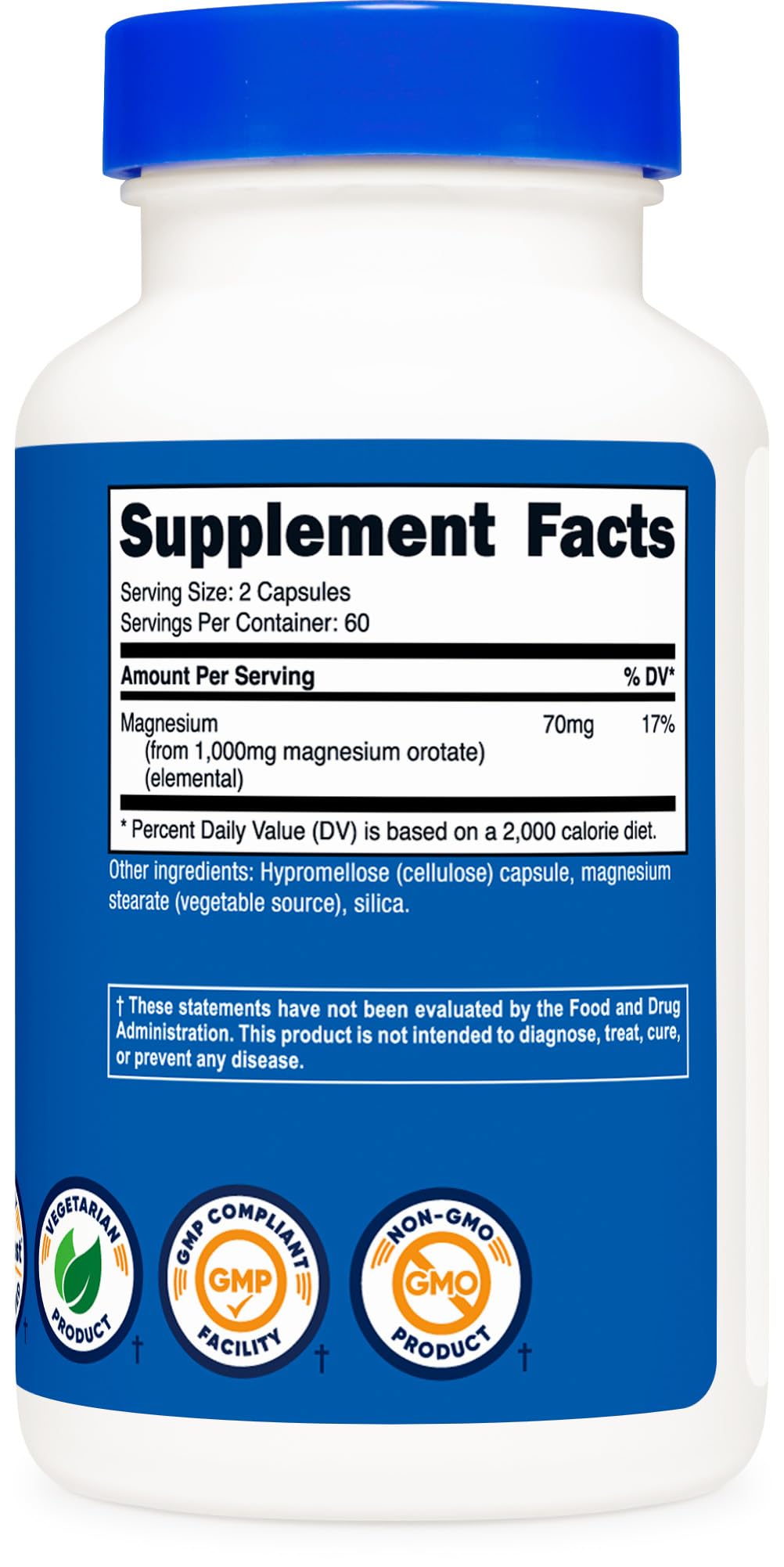Pack shot of Nutricost Magnesium Orotate Capsules 1000mg Pack of 2