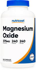 Nutricost Magnesium Oxide 375mg bottle front with 240 capsules