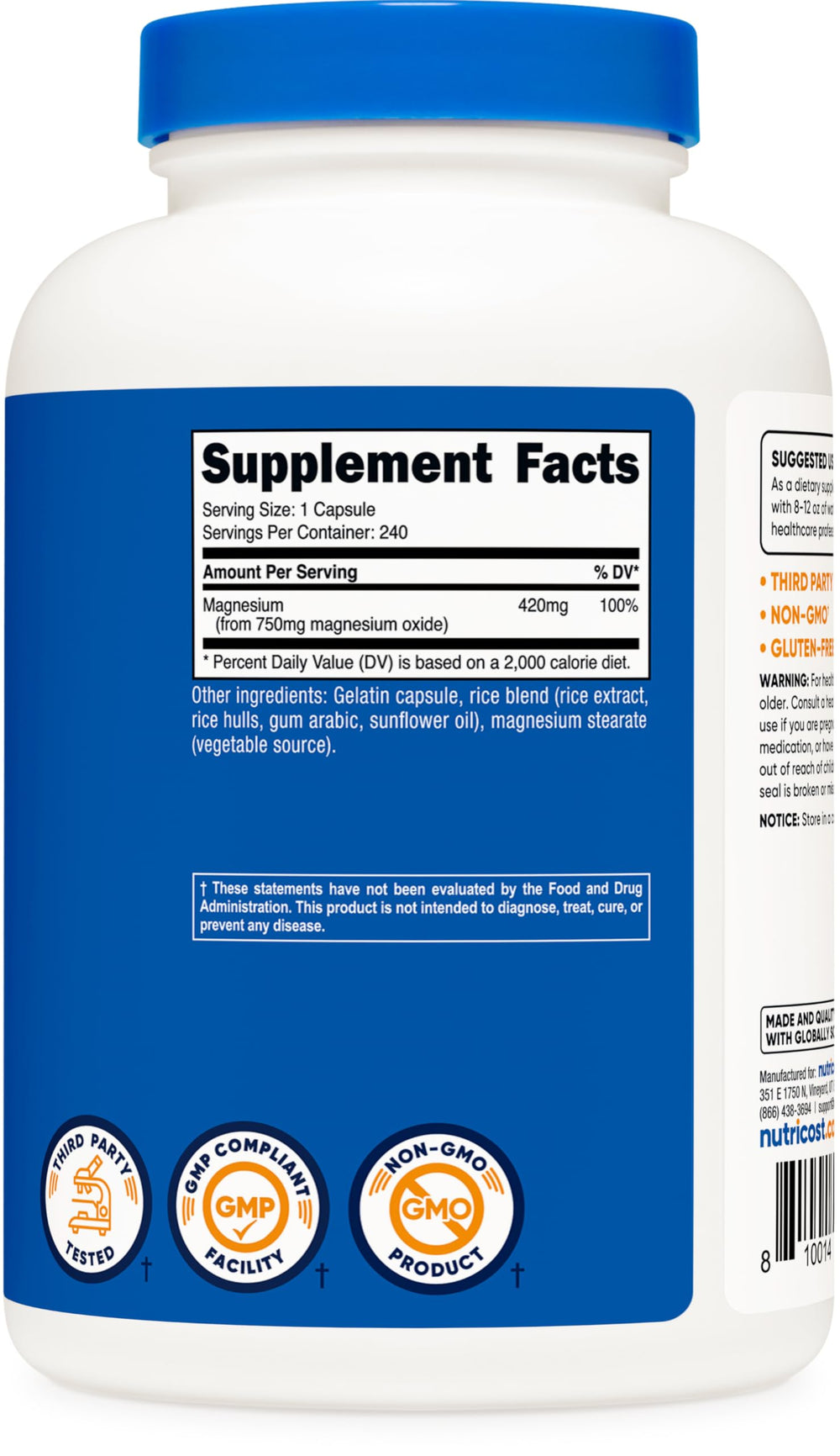 Factory facility certification NSF GMP FDA for Nutricost Magnesium Oxide production