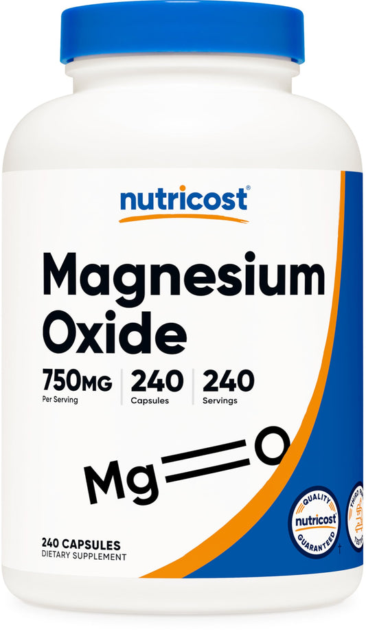 Nutricost Magnesium Oxide 750mg bottle with 240 capsules (hero image)