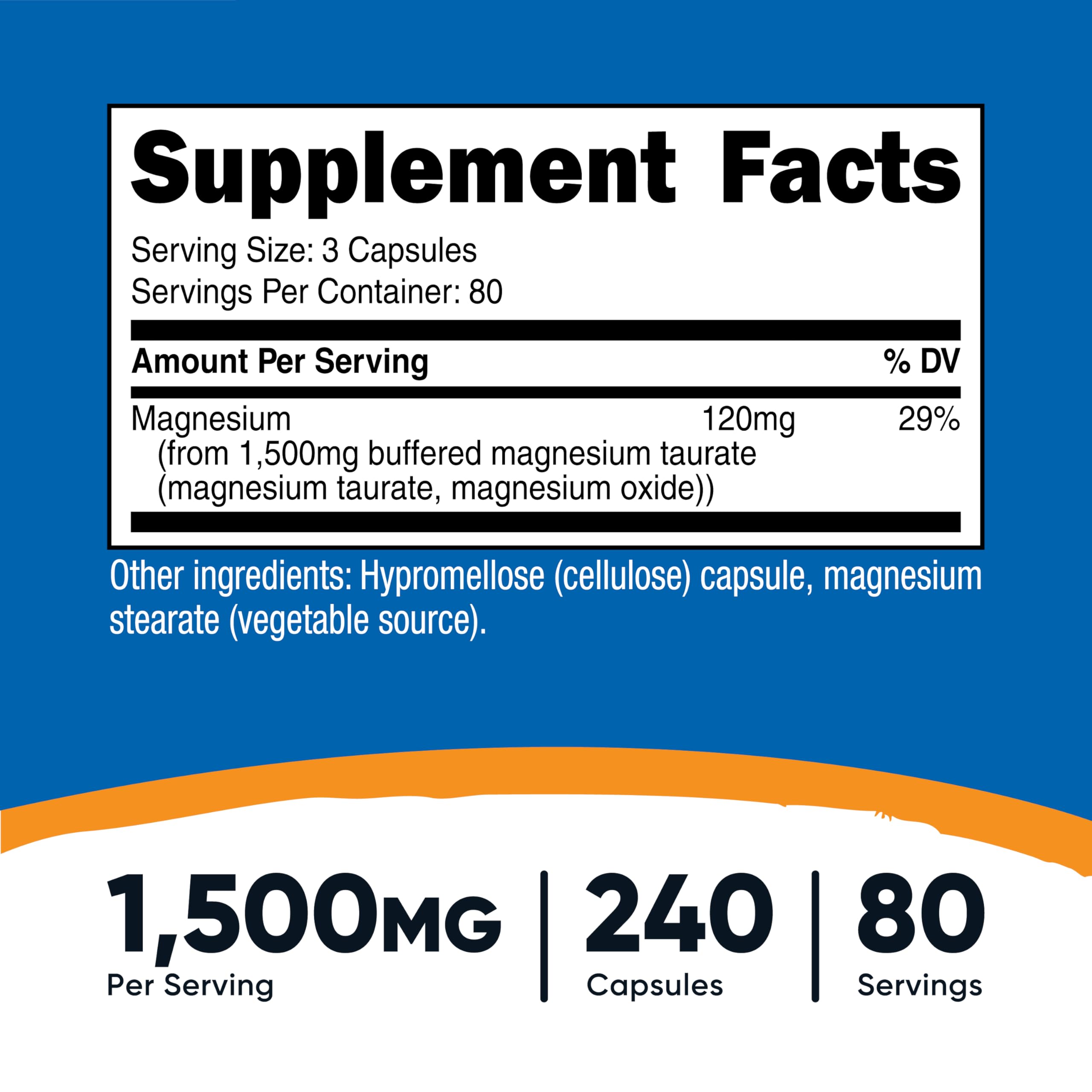 Nutrition facts panel for Nutricost Magnesium Taurate 1500mg