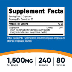 Nutrition facts panel for Nutricost Magnesium Taurate 1500mg