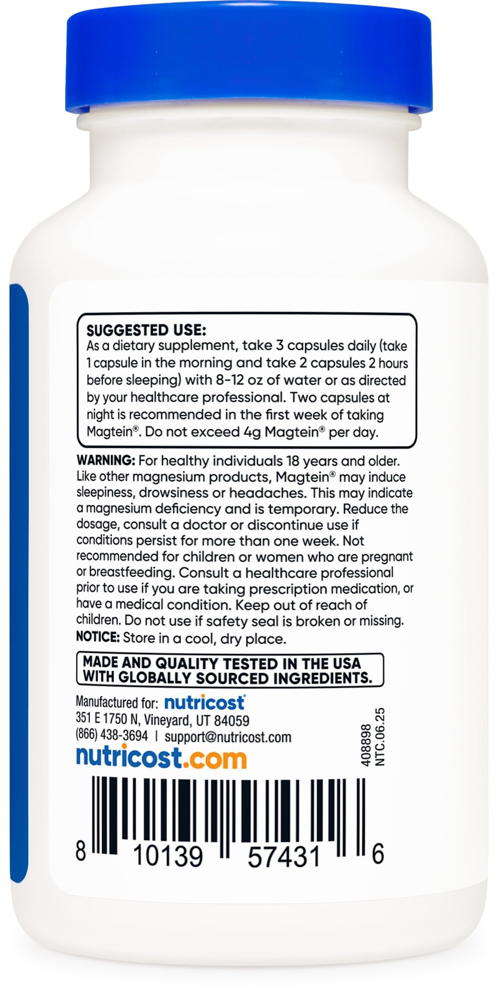Vegetarian formula note on Nutricost Magtein label