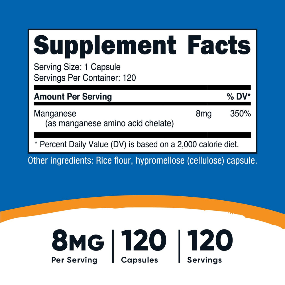 Nutricost Manganese Chelate 8mg label and ingredients