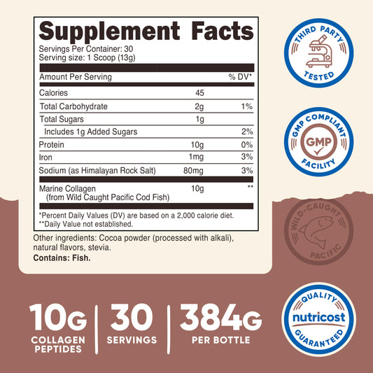 Close-up of Nutricost Marine Collagen Chocolate Flavor container