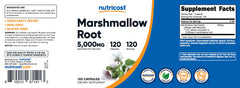 Ingredients and supplement facts on marshmallow root bottle label