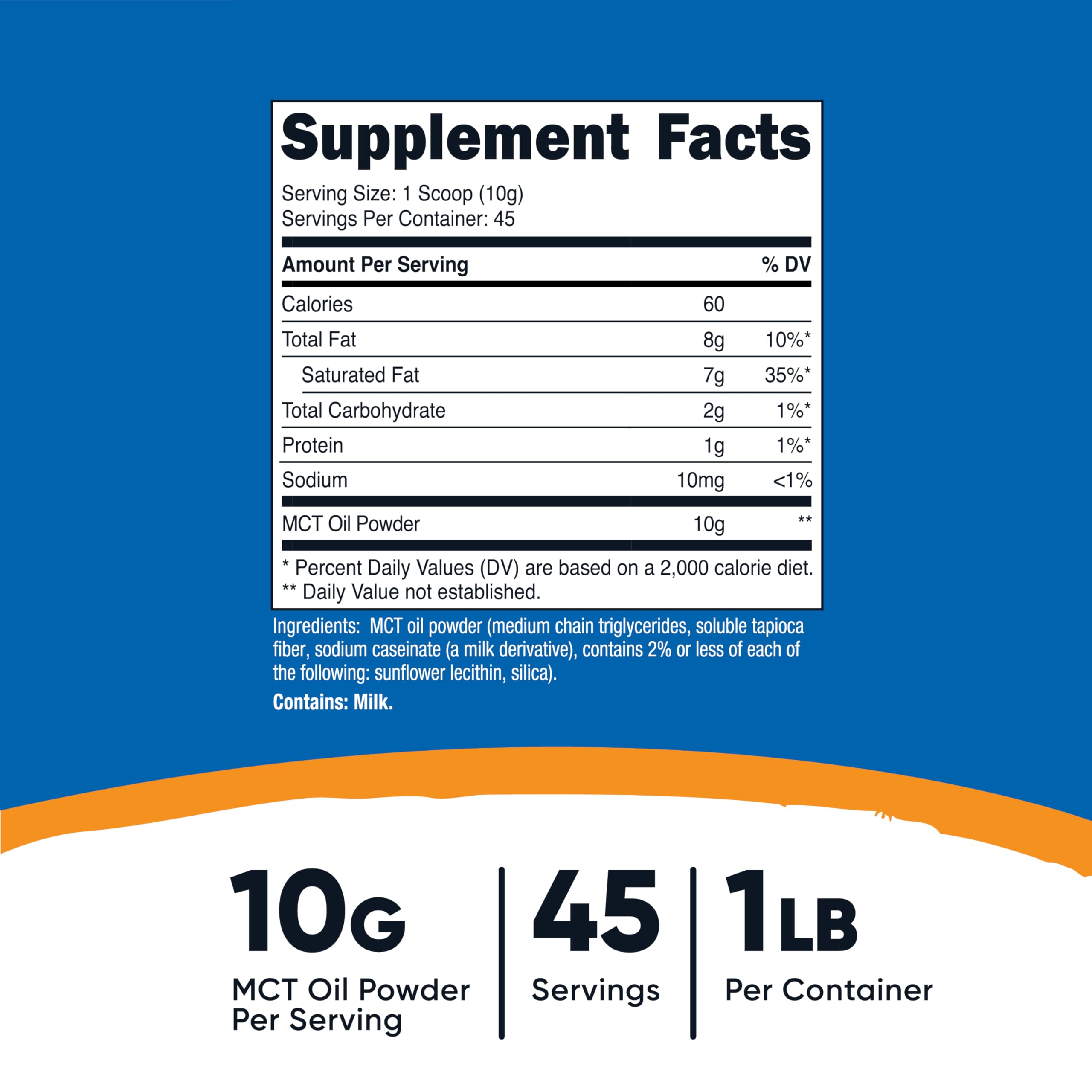 Nutricost MCT Oil Powder bottle back label with nutrition facts
