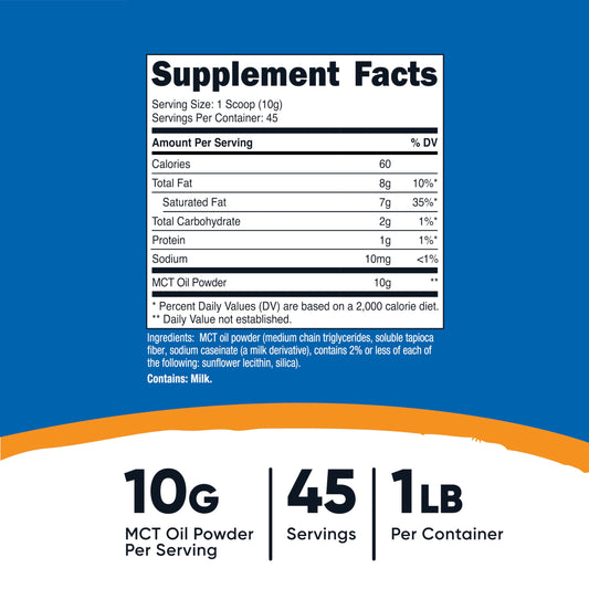 Nutricost MCT Oil Powder bottle back label with nutrition facts