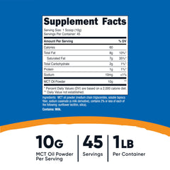 Nutricost MCT Oil Powder bottle back label with nutrition facts