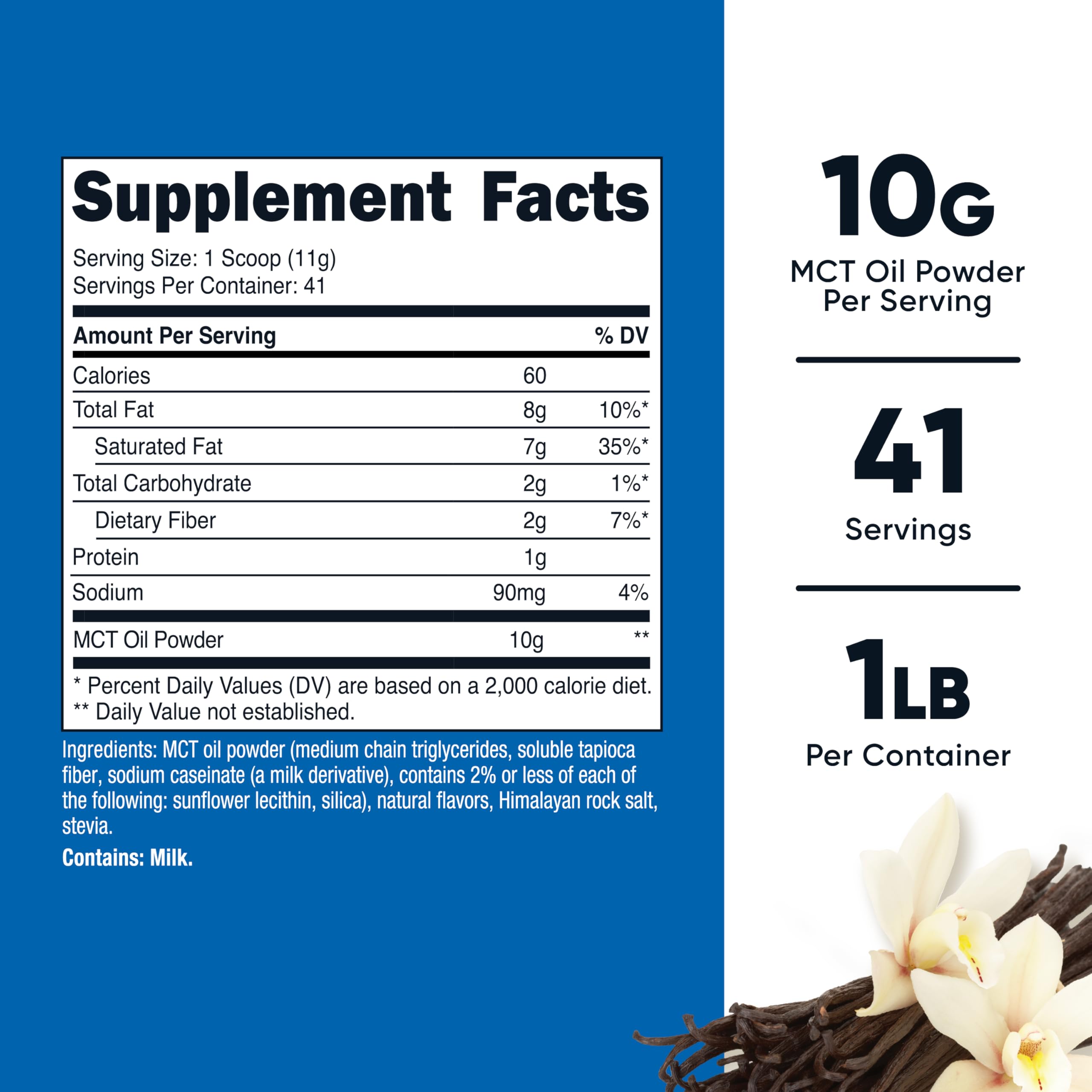 Nutricost MCT Oil Powder Vanilla bottle side view