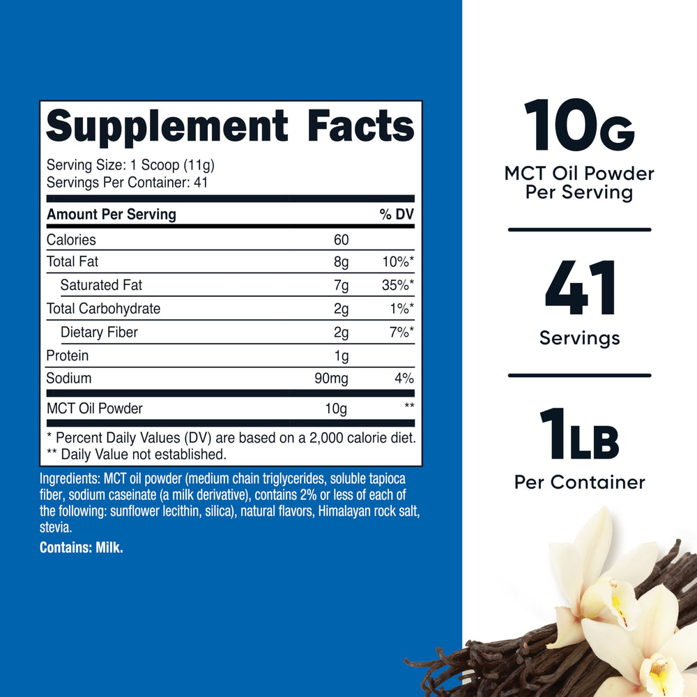 Nutricost MCT Oil Powder Vanilla bottle side view