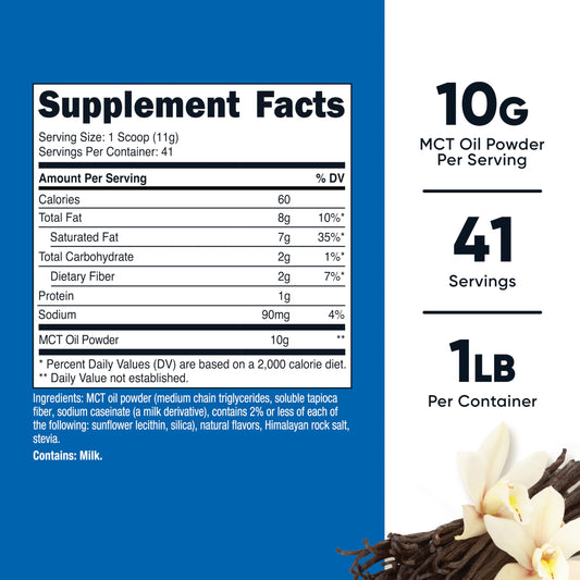 Nutricost MCT Oil Powder Vanilla bottle side view