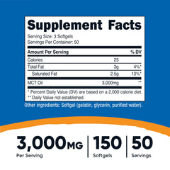 Close-up of Nutricost MCT Oil Softgels bottle with 150 softgels