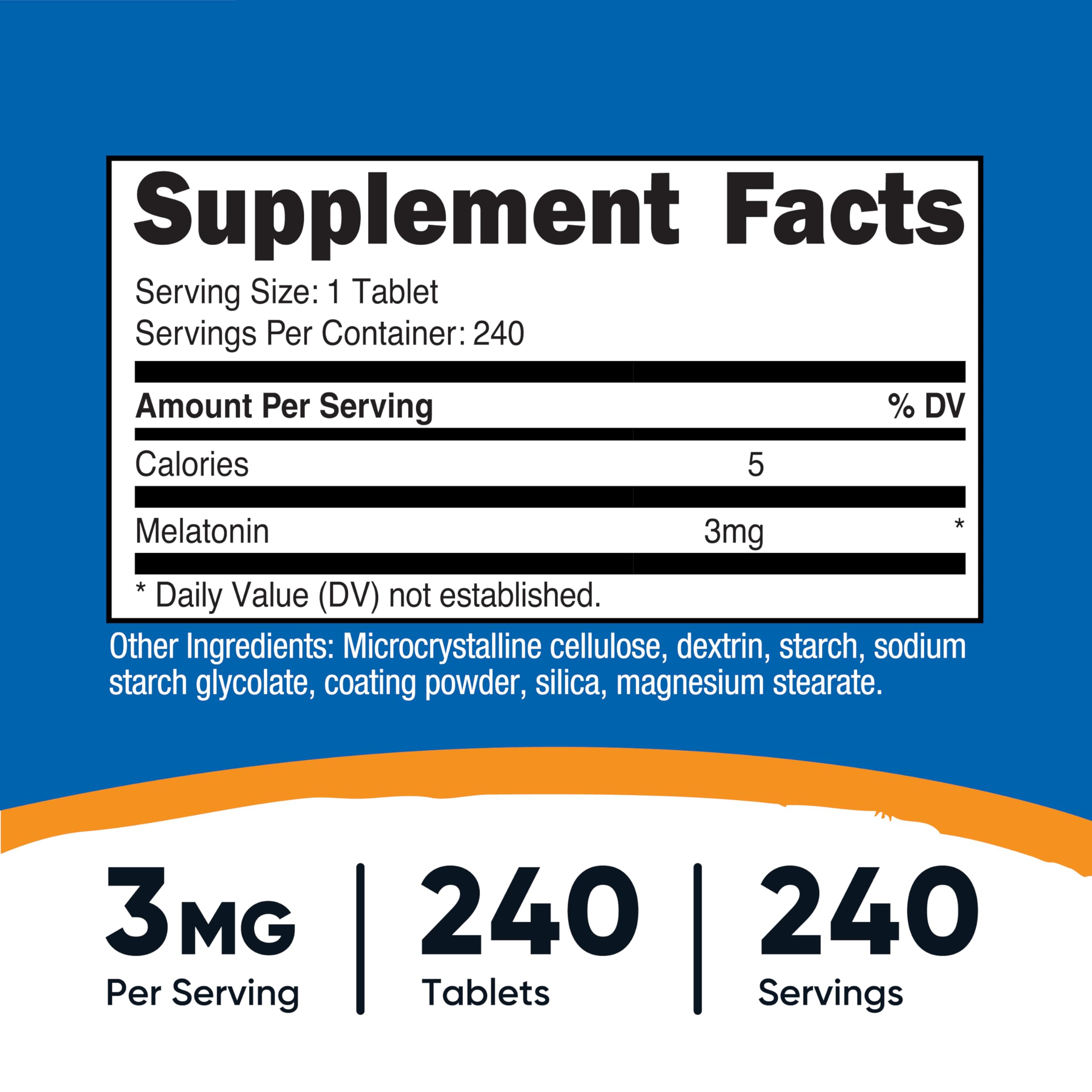 Close-up of Nutricost Melatonin 3mg label