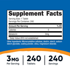 Close-up of Nutricost Melatonin 3mg label