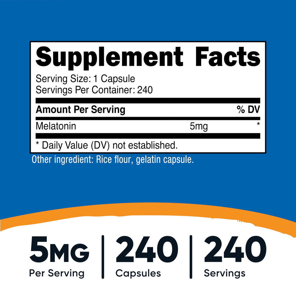 Close-up of Nutricost Melatonin 5mg capsules