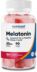 Nutricost Melatonin Gummies bottle with label showing 20mg per serving