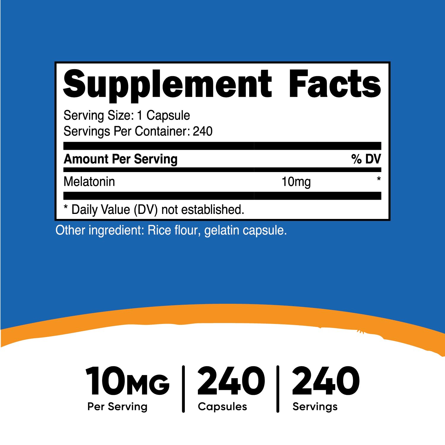 Non-GMO and Gluten Free label on Nutricost Melatonin packaging