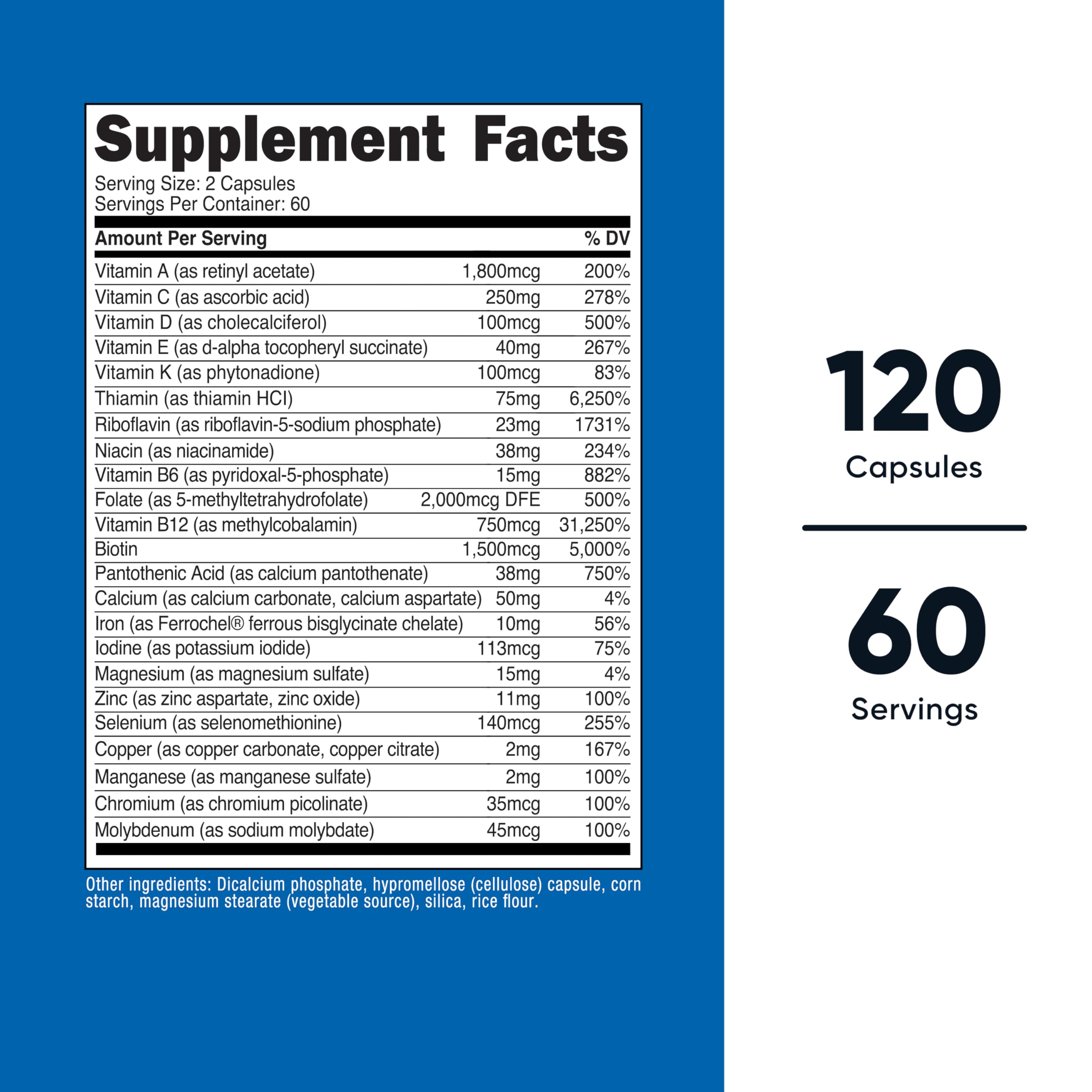 Nutricost Methylated Multivitamin bottle label with 120 capsules
