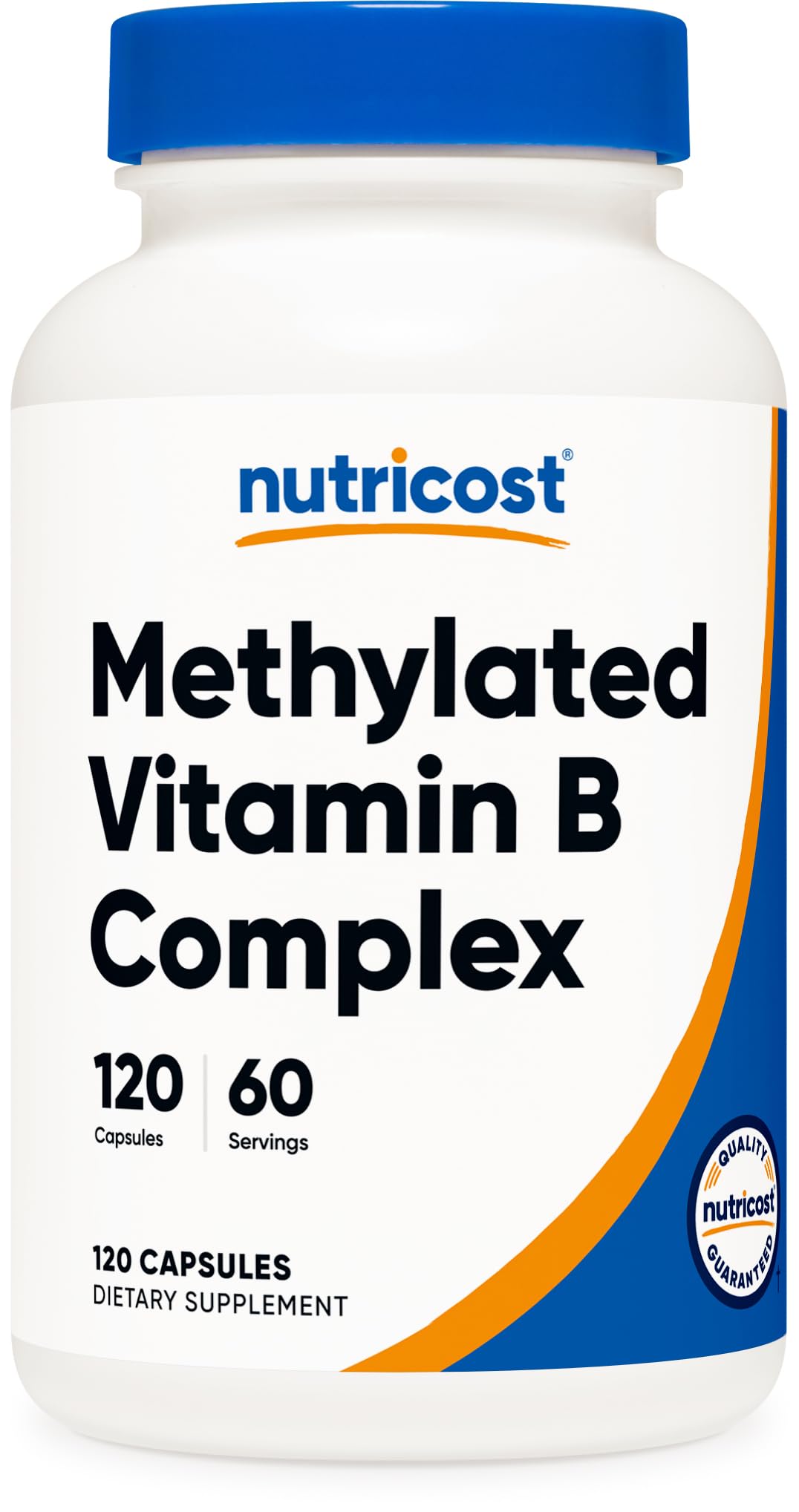 Bottle displaying Nutricost Methylated Vitamin B Complex with 120 capsules