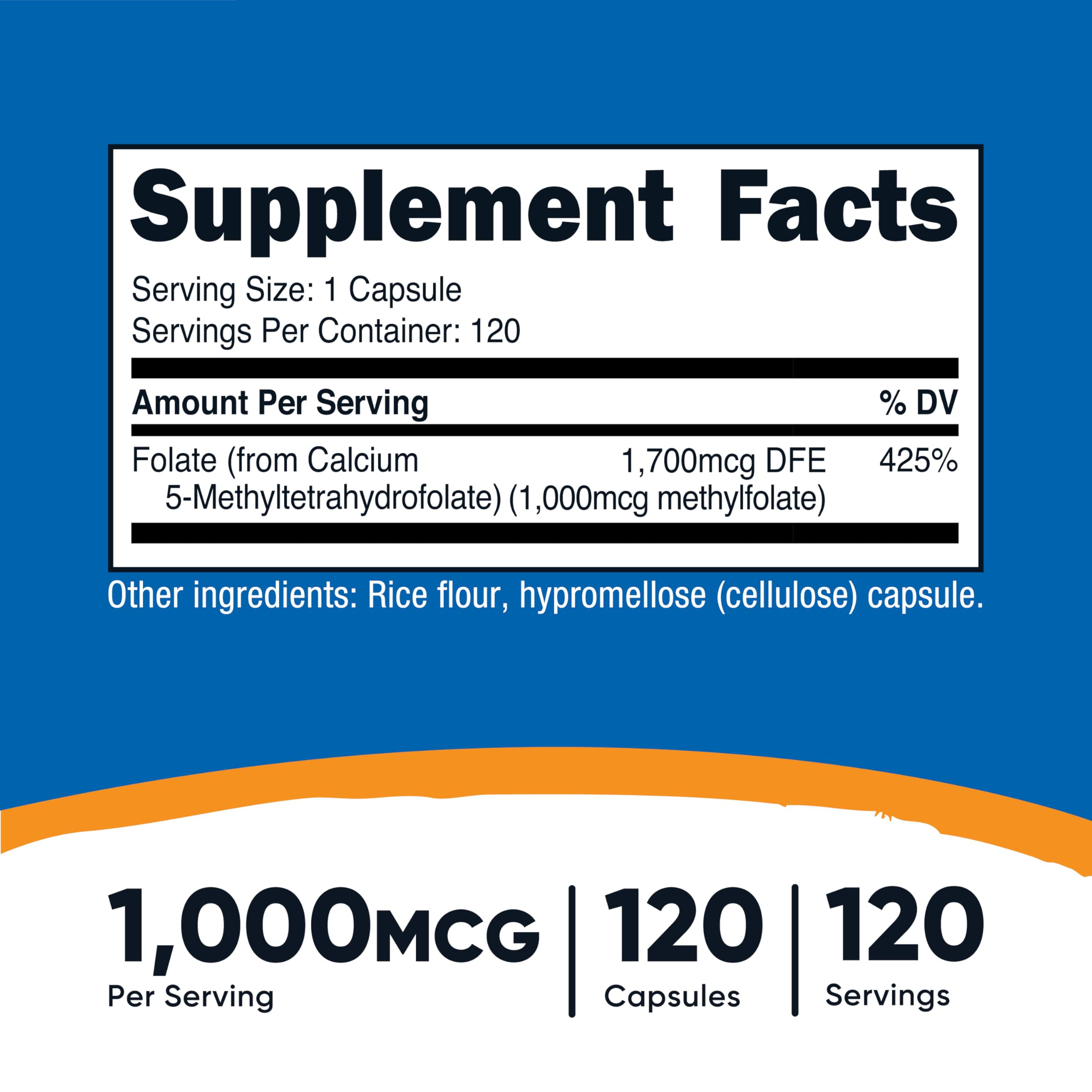 Close-up of Nutricost methylfolate 1000mcg label
