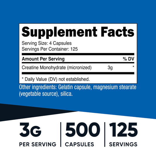 Close-up of Nutricost Creatine Monohydrate 750mg capsules