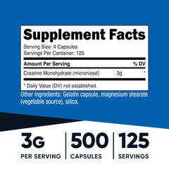 Close-up of Nutricost Creatine Monohydrate 750mg capsules