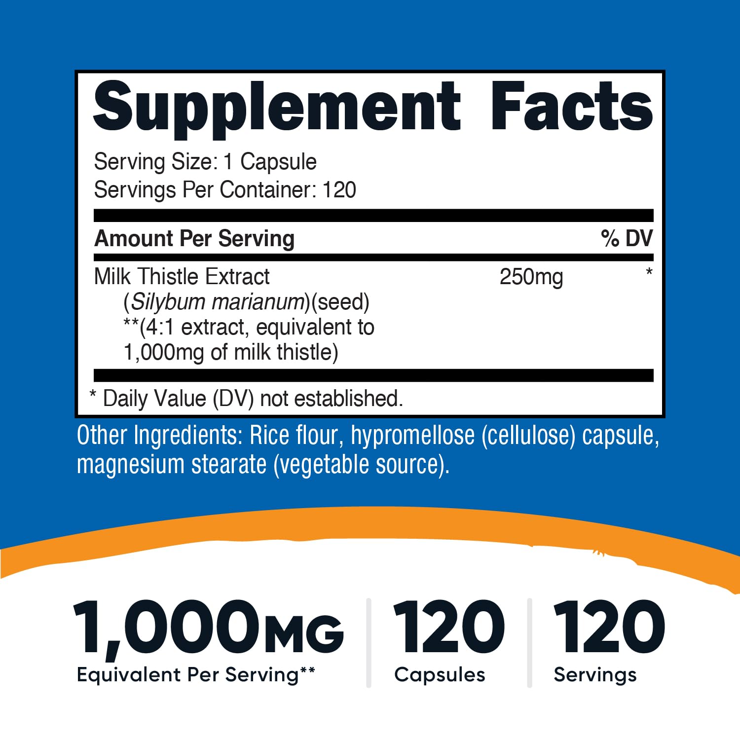 Close-up of 4:1 Milk Thistle extract information on bottle label