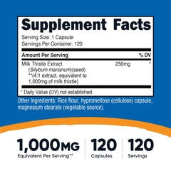 Close-up of 4:1 Milk Thistle extract information on bottle label