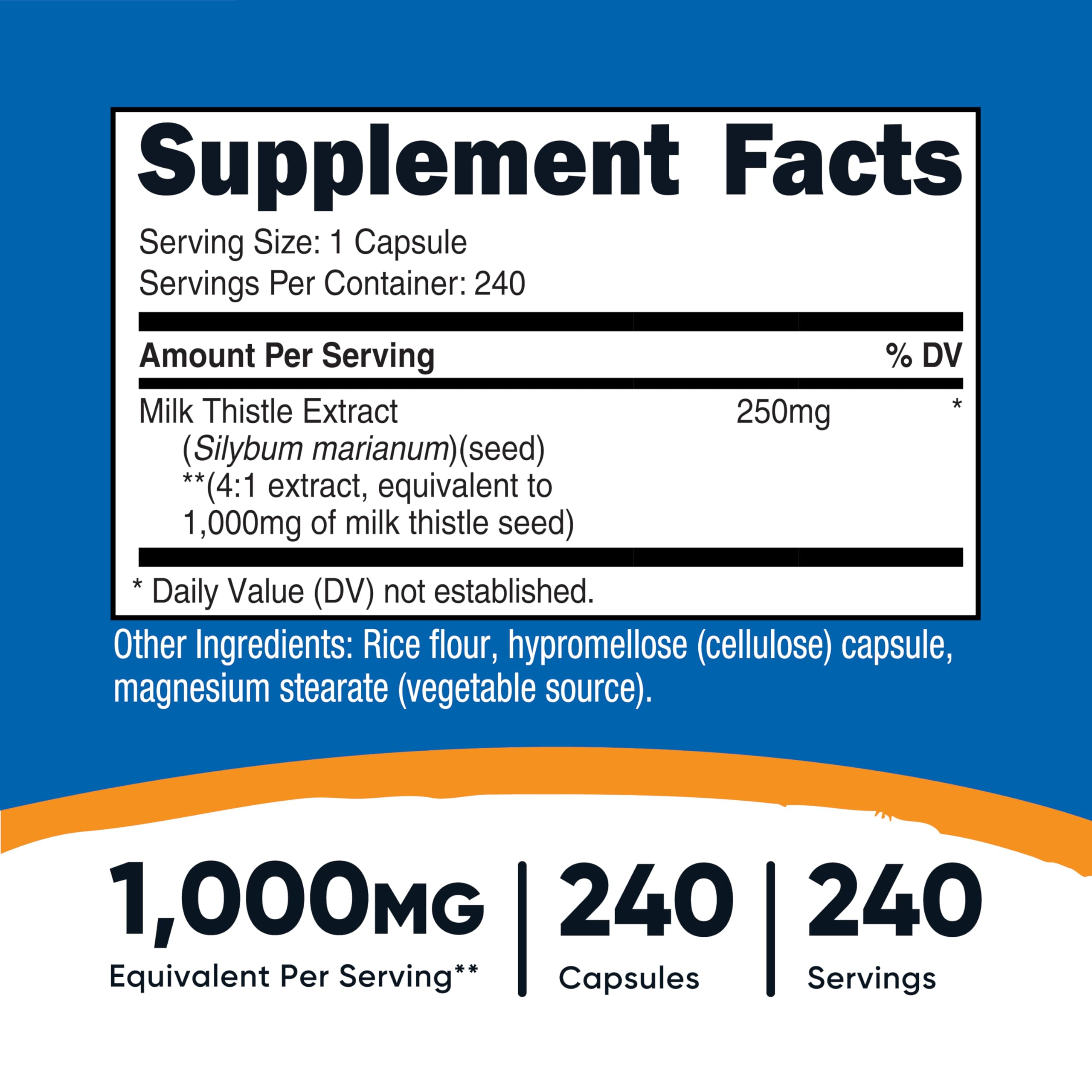Close-up of Nutricost Milk Thistle 4:1 extract capsule