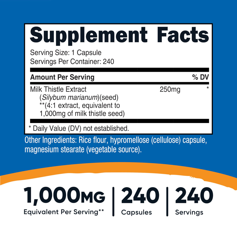 Close-up of Nutricost Milk Thistle 4:1 extract capsule