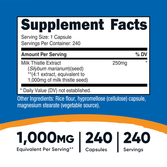Close-up of Nutricost Milk Thistle 4:1 extract capsule