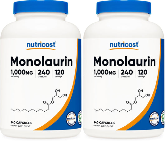 Nutricost Monolaurin 1000 mg bottle front view – pack of 2