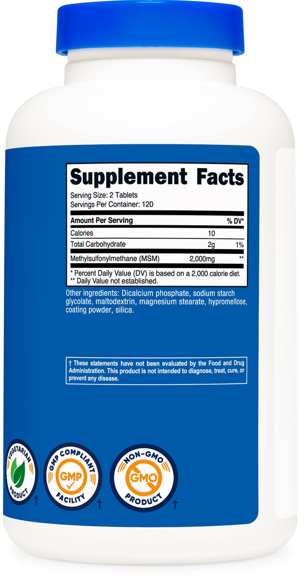 Nutricost MSM bottle front view with serving information