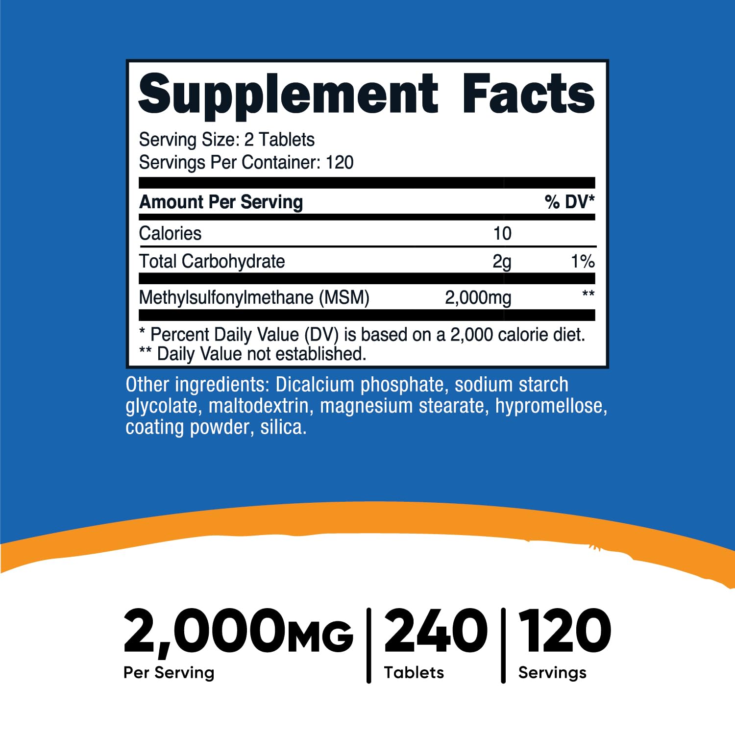 Nutricost MSM ingredients label details