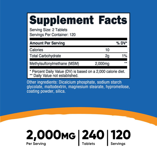 Nutricost MSM ingredients label details