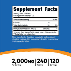 Nutricost MSM ingredients label details