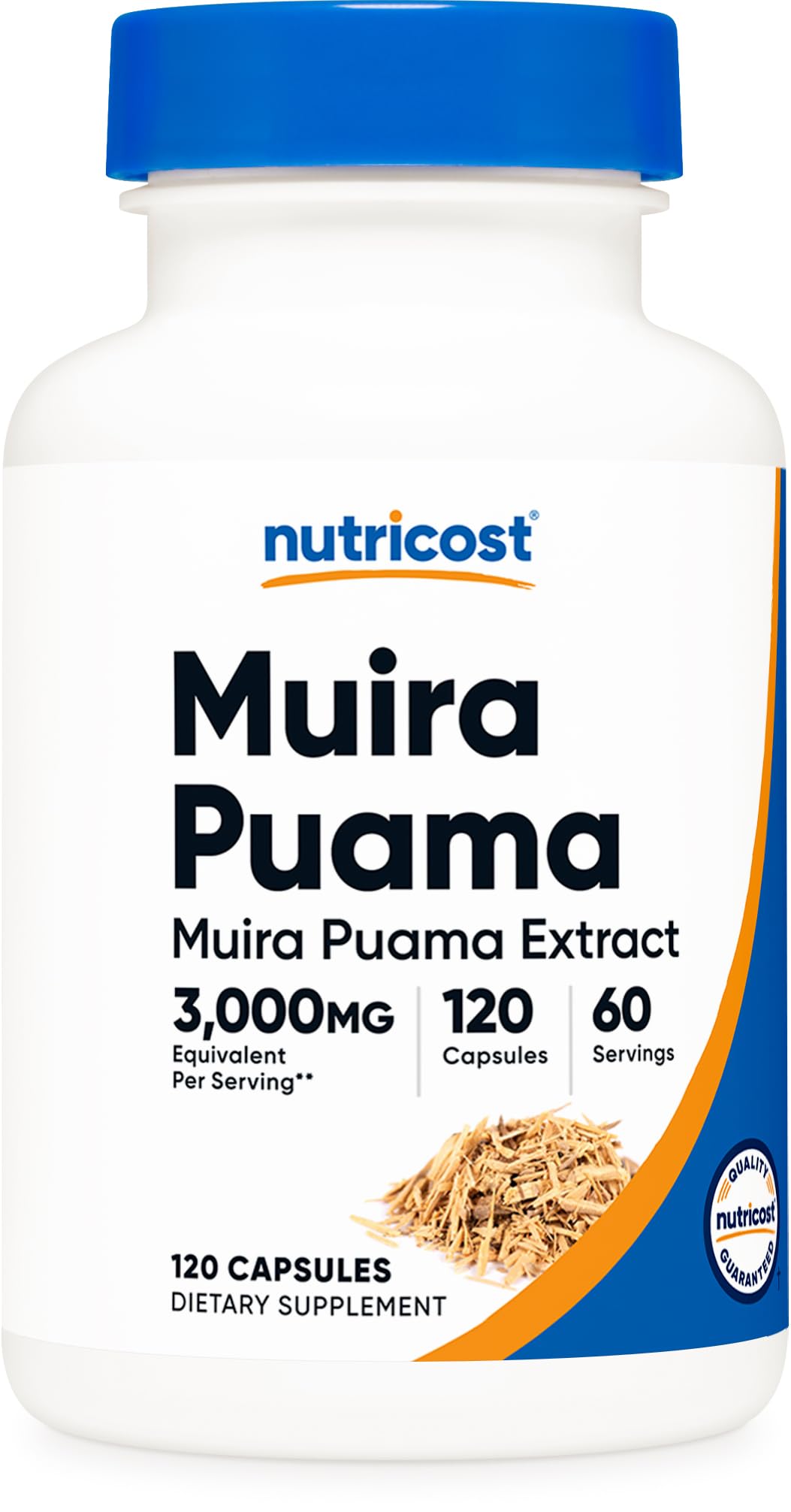 Nutricost Muira Puama Extract 3,000mg equivalent bottle with 120 vegan capsules