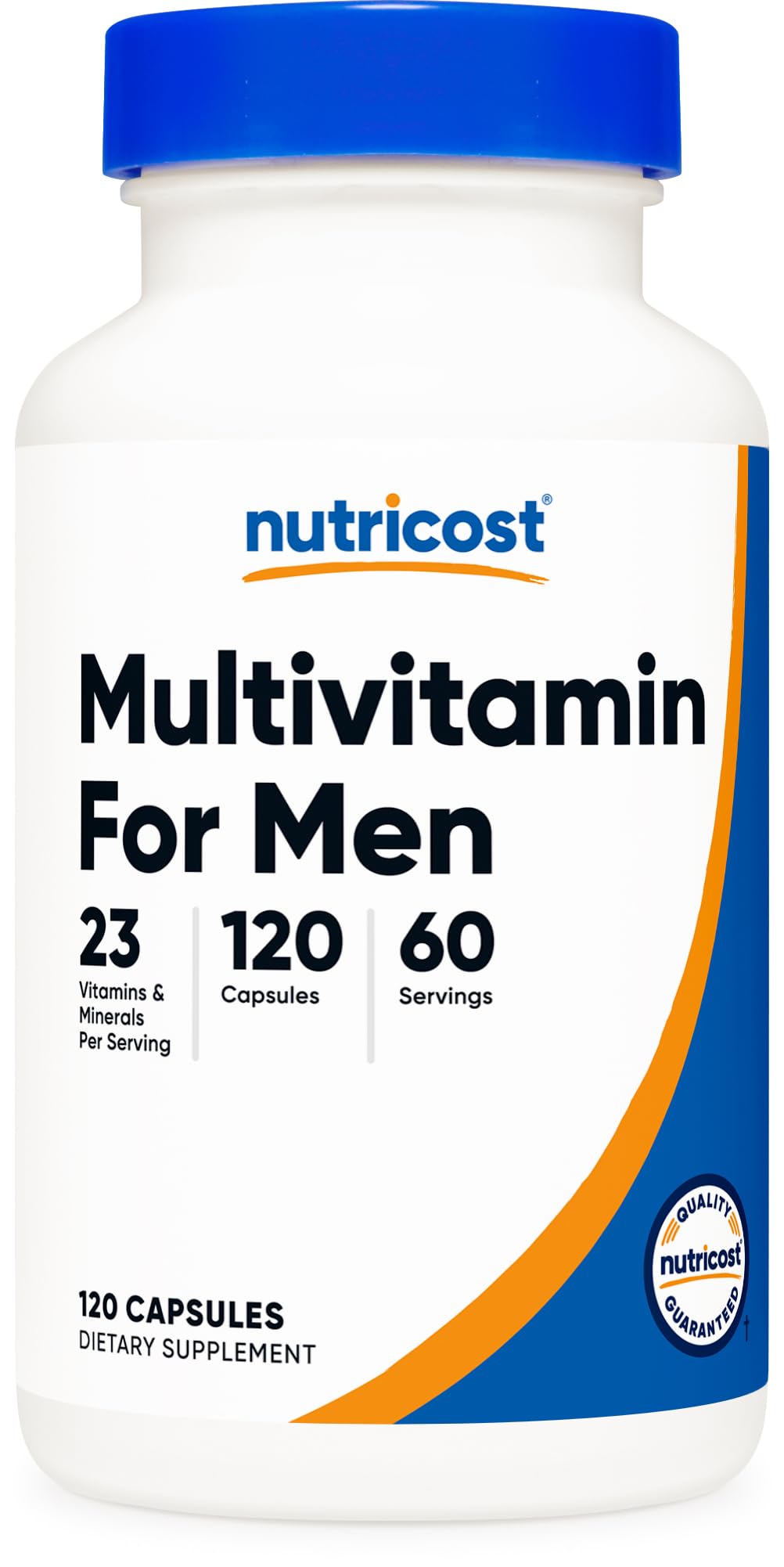 Front view of Nutricost Multivitamin for Men bottle with capsules